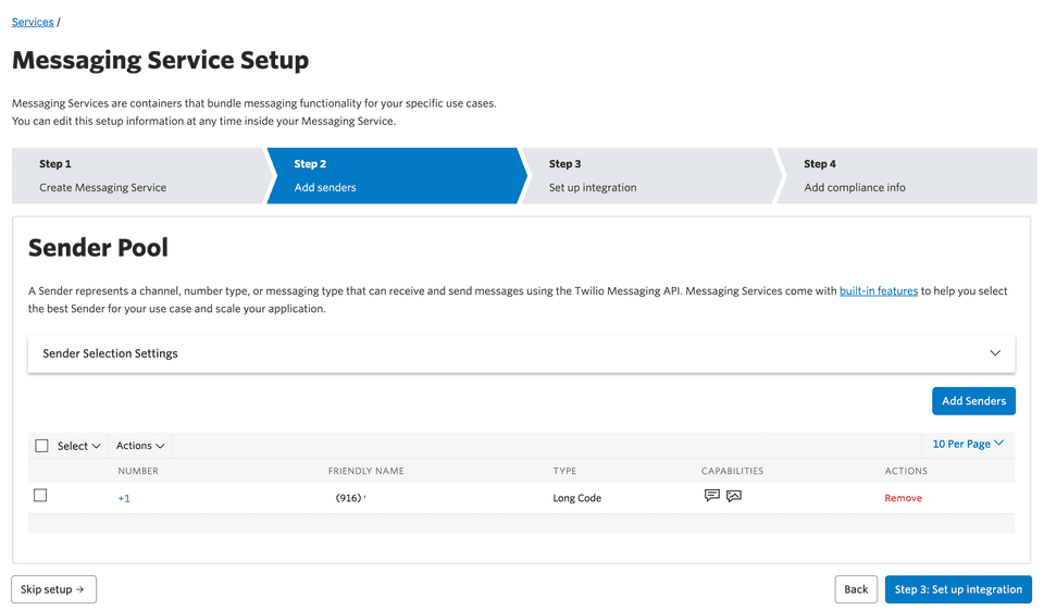 Twilio Messaging Service Setup